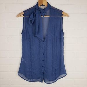 BCBGeneration Blue Sheer Button Up Tank Top
